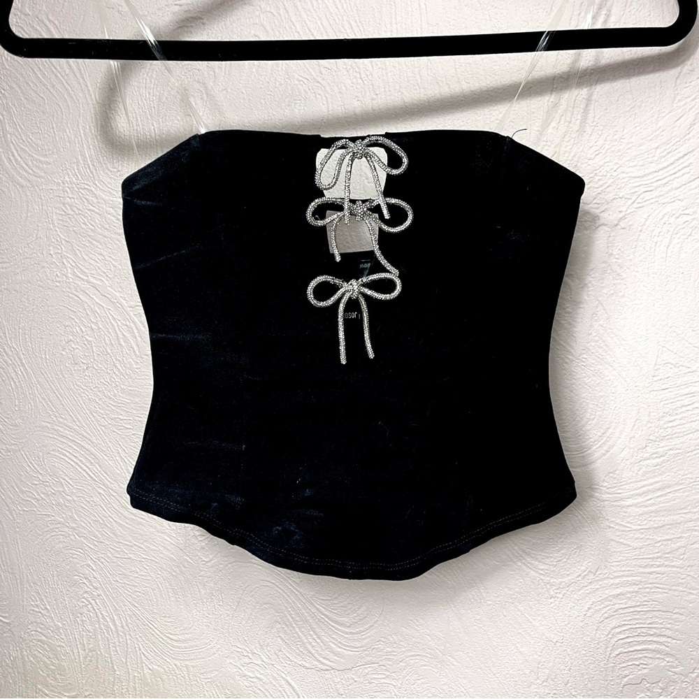 Windsor Black Strapless Crop Top with Silver Bows